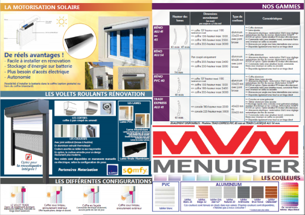 VOLETS MVM Menuisier Rhône- Solaire / Electrique ou manuel