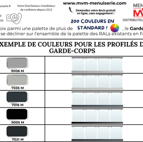 Le garde corps : Exemples de couleurs profilés - MVM menuisier Lyon Rhône