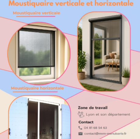 Moustiquaire verticale et horizontale - MVM menuisier Lyon Rhône