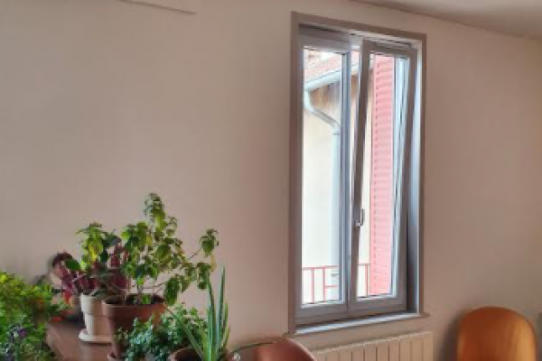 MAGNIFIQUE FENETRE PVC GRIS CLAIR INTERIEUR /BLANC EXTERIEUR - VILLEURBANNE